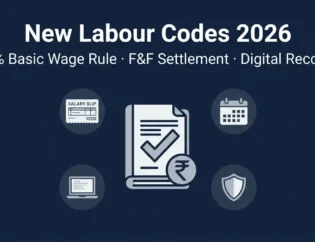 New Labour Codes and Payroll Compliance in India 2026 covering 50% basic wage rule, full and final settlement and Income Tax Act 2025 changes