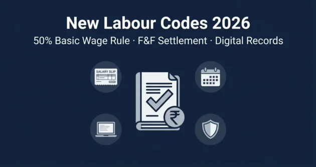 New Labour Codes and Payroll Compliance in India 2026 covering 50% basic wage rule, full and final settlement and Income Tax Act 2025 changes