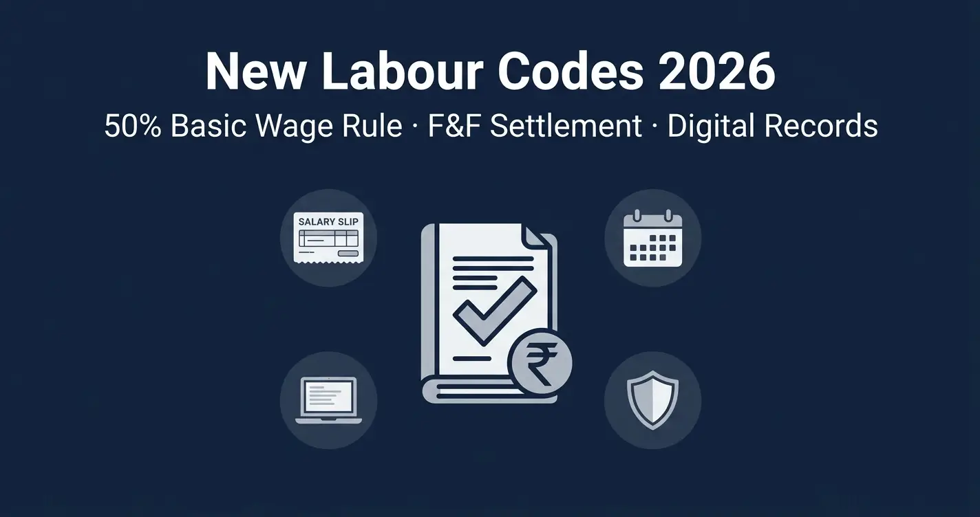 New Labour Codes and Payroll Compliance in India 2026 covering 50% basic wage rule, full and final settlement and Income Tax Act 2025 changes