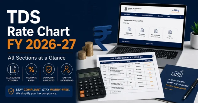 TDS rate chart for FY 2026-27 covering all sections under Income Tax Act India